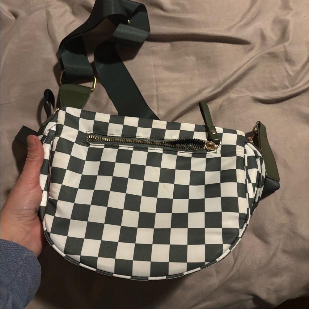 Checkered Crossbody Bag with Green Strap - Picture 2 of 3